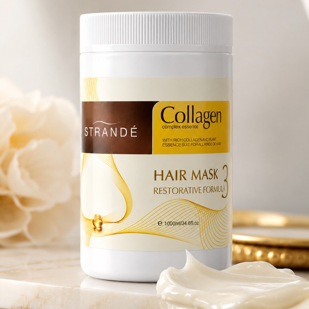 STRAND&Eacute; Collagen Repair Hair Mask on marble — a ten-minute ritual at home